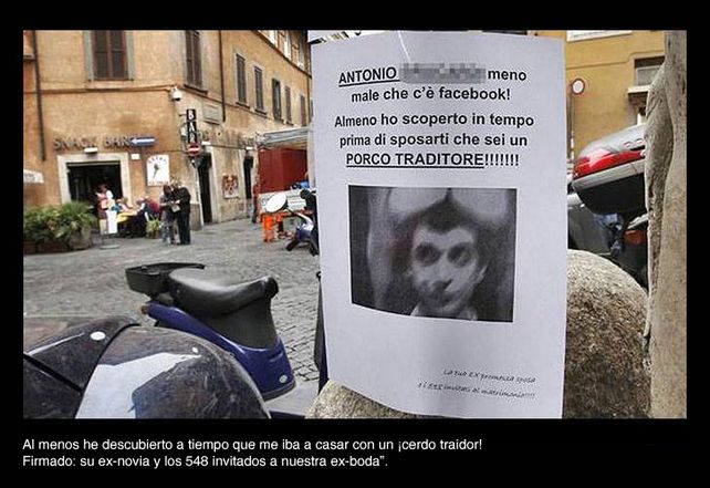 Empapel&oacute; Roma con la foto de su (ex) futuro marido enga&ntilde;&aacute;ndola en Facebook