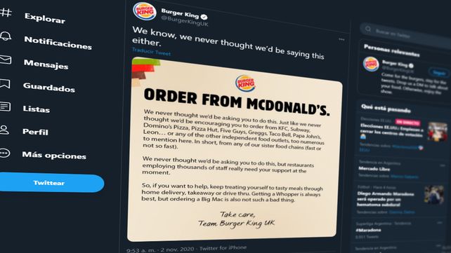 Burger King pide a sus seguidores que compren en McDonalds