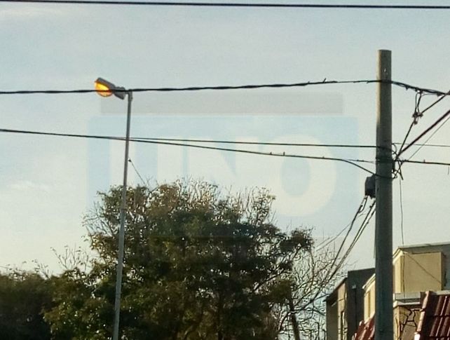 Luces de día. En calle Sudamérica de Paraná las luces de la vía pública permanecen prendidas&nbsp;durante el día&nbsp;