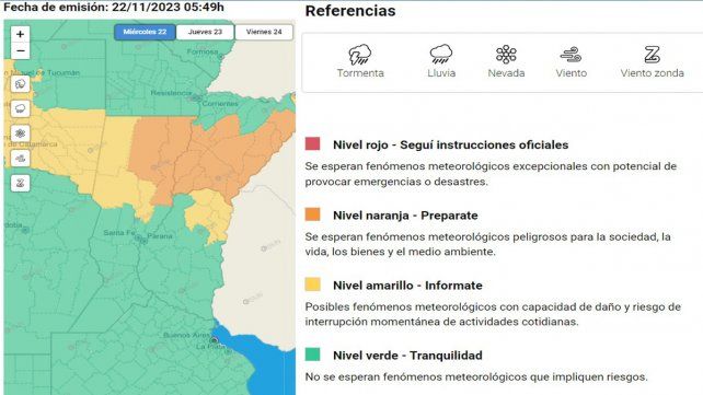 El SMN renovó alerta amarillo para la zona norte de la provincia de Entre Ríos.