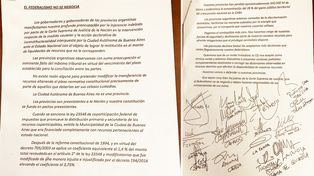 El borrador de la carta que firmaron los gobernadores: El federalismo no se negocia