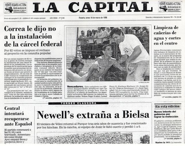 En tapa. El lunes 16 de marzo de 1998 la capital destacó la primera hazaña.