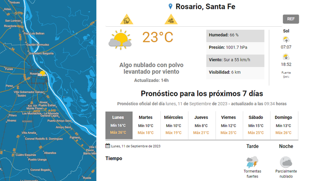 El tiempo en Rosario: rige un doble alerta meteorológico para este lunes