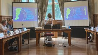 Presentación. La ministra de Salud provincial en su exposición en la universidad de Oxford