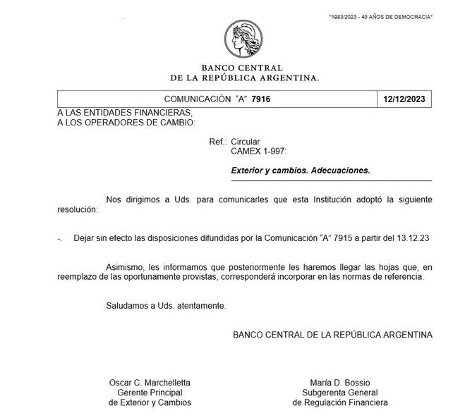 El BCRA levanta la conformidad previa para las operaciones cambiarias