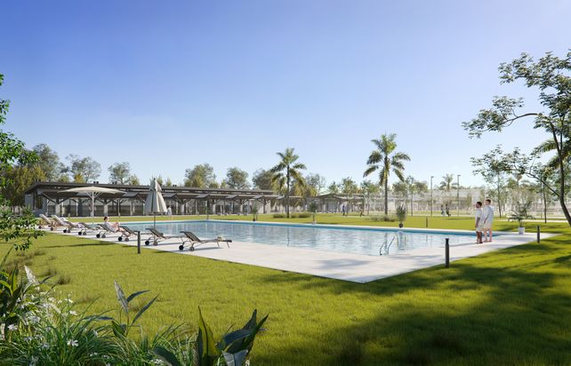 La piscina que contempla el nuevo barrio cerrado de Funes.