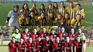 Los planteles del sub-16 del fútbol femenino de Central y Newells que se enfrentarán por primera vez en AFA.