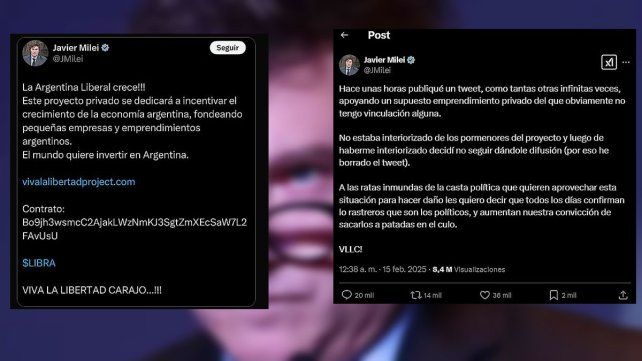 Javier Milei reconoció que no estaba al tanto de los detalles del proyecto de criptomoneda y eliminó la publicación de sus redes sociales