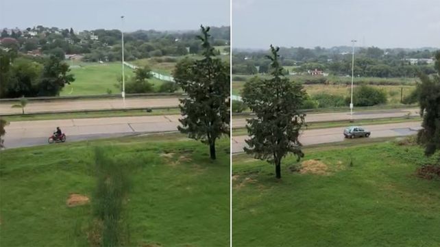 La moto escapa en contramano y el auto marcha atr&aacute;s.&nbsp;