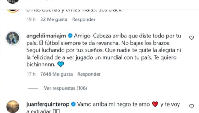 Ángel Di María publicó un cálido mensaje en apoyo al duro momento que atraviesa Campaz