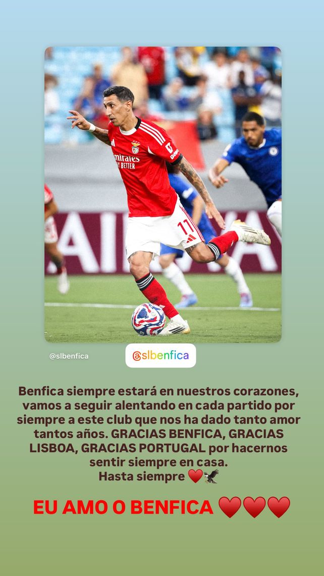 Jorgelina Cardoso, la esposa de Ángel Di María, le dijo adiós a Benfica.