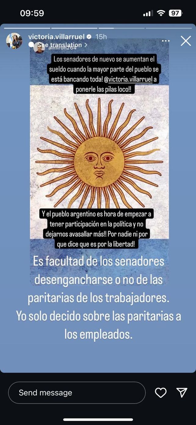 La historia que compartió Victoria Villaruel en Instagram