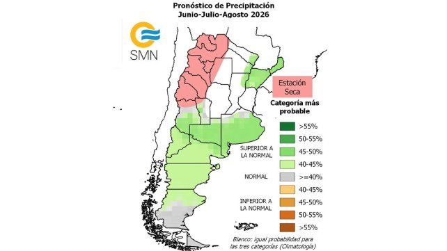 El pronóstico de lluvias para este invierno según el informe elaborado por el Servicio Meteorológico Nacional.&nbsp;