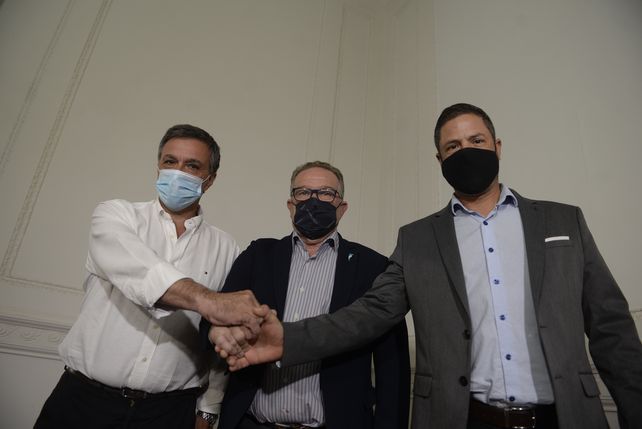 Juntos. Astore, Lagna y Di Pollina se mostraron unidos en la reuni&oacute;n que tuvieron el mi&eacute;rcoles a la tarde en la sede de la Gobernaci&oacute;n.&nbsp;