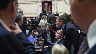 A los gritos. Los senadores de Juntos por el Cambio se retiran del recinto de deliberaciones del Senado.