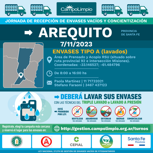 Primera jornada de recupero de envases vacíos de agroquímicos en Santa Fe