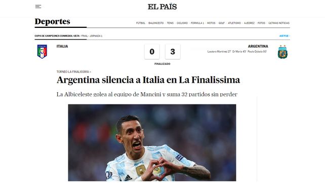 Diarios destacados del mundo desparraman elogios a Argentina tras el triunfo con Italia