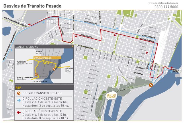 Desvíos y recomendaciones para la circulación vehicular