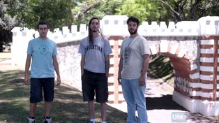 Simón, Flaco y&nbsp;Sergio integrantes de la cooperativa cultural que organiza el #E4T. Foto UNO Juan Ignacio Pereira.&nbsp;