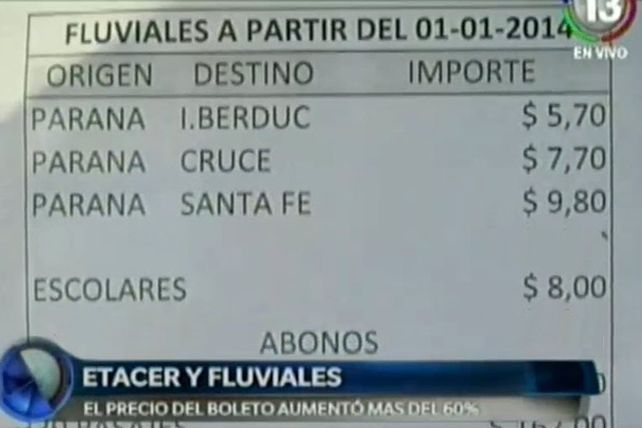 Aumentó el precio del boleto para viajar a Santa Fe- Paraná