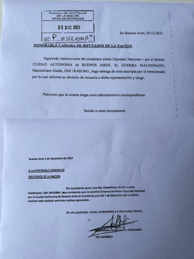 Al final era una candidatura testimonial: Maximiliano Guerra renunció como diputado antes de asumir
