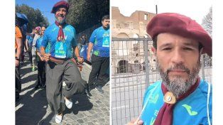 Daniel Brondani corrió este domingo en la famosa maratón de Roma de 42 kilómetros. La particularidad es que lo hizo vestido con prendas gauchas&nbsp;