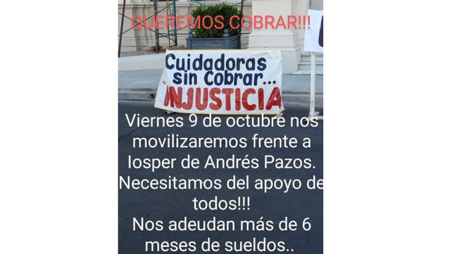Cuidadores domiciliarios reclaman deuda al Iosper