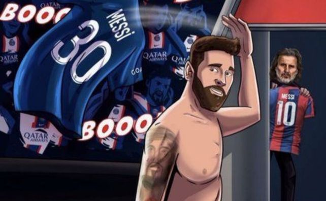 El meme con Messi arrojando la camiseta de PSG y atrás Insúa ofreciéndole la 10 de San Lorenzo.