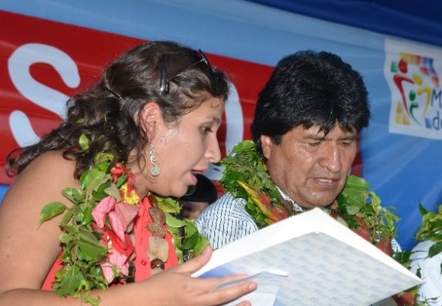 La ministra de Salud y el presidente Evo Morales.