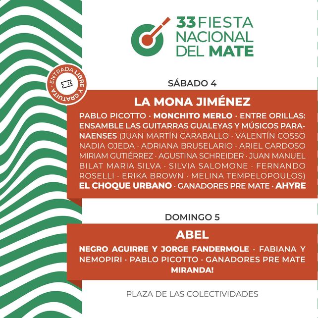 Paraná: Abel Pintos, Miranda y La Mona Giménez estarán en la Fiesta del Mate