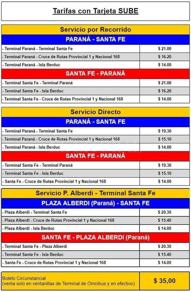 Aumenta el boleto para viajar entre Paraná y Santa Fe