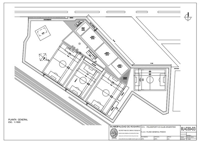 El plano tiene proyectadas las canchas de fútbol en el polideportivo de calle Sorrento al 1500.