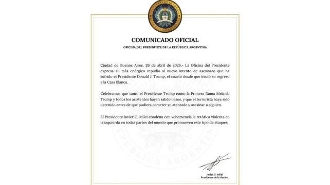 Milei condenó el tiroteo en Washington y celebró que Trump saliera ileso