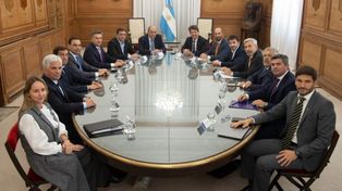 Gobernadores de Juntos por el Cambio reunidos con Guillermo Francos a principios de abril.&nbsp;(@GAFrancosOk)