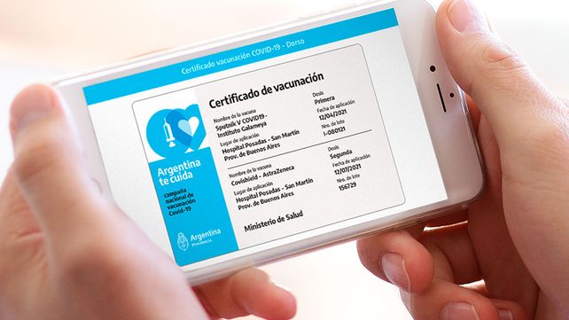 ARGENTINA TE CUIDA. Vista del certificado en el teléfono móvil.
