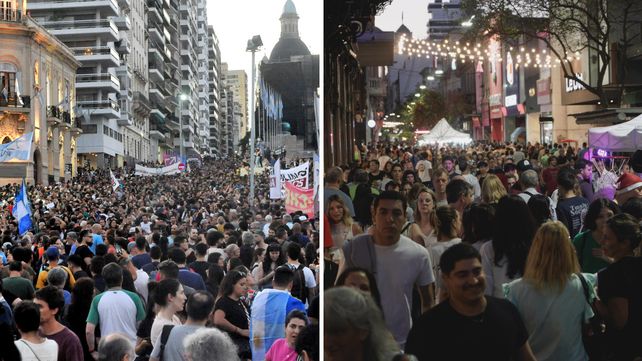La marcha de la bronca y las compras navideñas, separadas por una calle