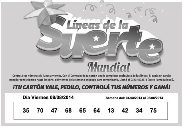 Números que corresponden al VIERNES 08 de AGOSTO de 2014.