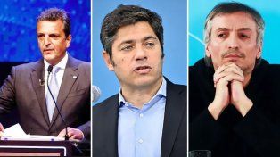 Axel Kicillof, Sergio Massa y Máximo Kirchner en el cónclave del PJ