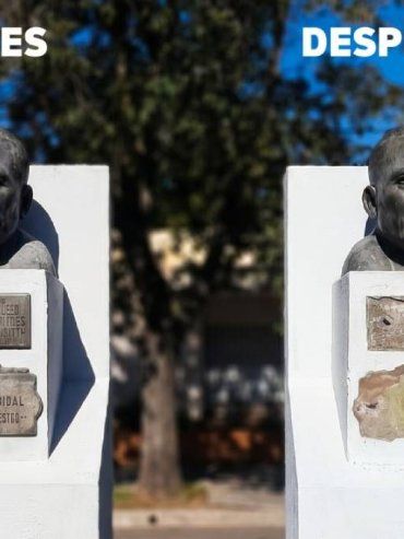 Robaron placas del busto a Hipólito Yrigoyen y la UCR reclamó más protección del patrimonio