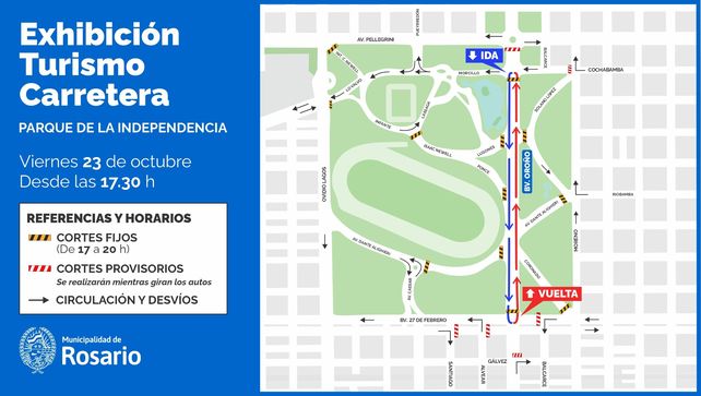 La Municipalidad de Rosario anunció cortes de tránsito por la exhibición de Turismo Carretera.