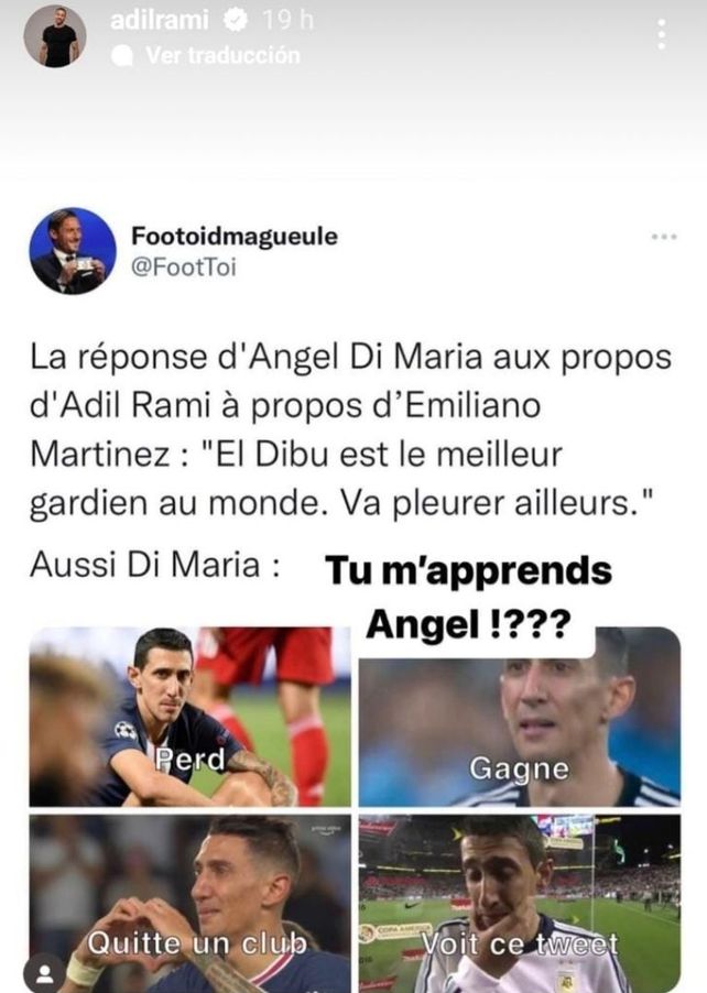 Adil Rami volvió a escena y esta vez contra Di María: ¿Me enseñás a llorar, Ángel?