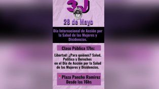 Se conmemora el día internacional de acción por la salud de las mujeres y disidencias sexuales con una clase pública en plaza Ramírez, en Paraná&nbsp;