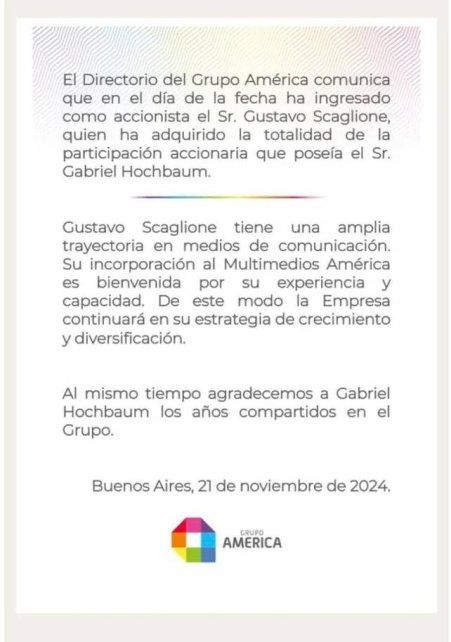El empresario Gustavo Scaglione se sumó como accionista al Grupo América