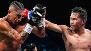 Mario Barrios y Manny Pacquiao en acción. Con el empate el estadounidense retuvo el cetro Welter del CMB.