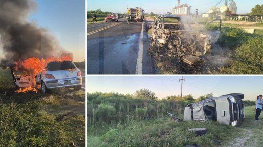 Choque frontal e incendio en la ruta 12, cerca de Cerrito