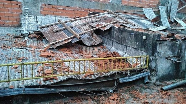 Tormenta: un árbol cayó arriba de un auto y el viento volteó una pared medianera de un edificio