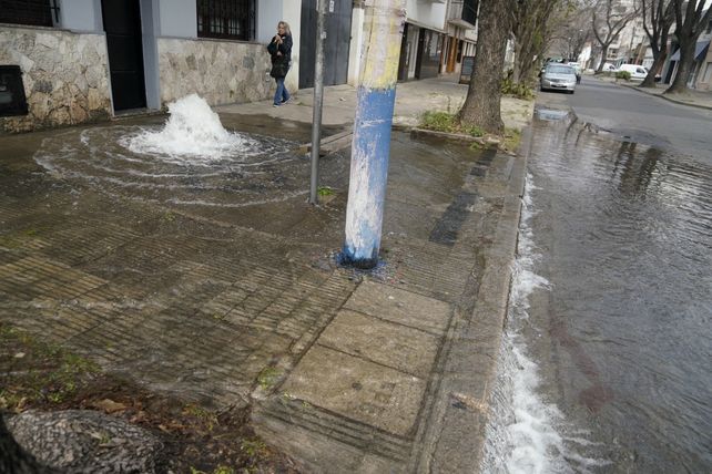 Le hidrante está ubicado cerca de la parada de colectivos.