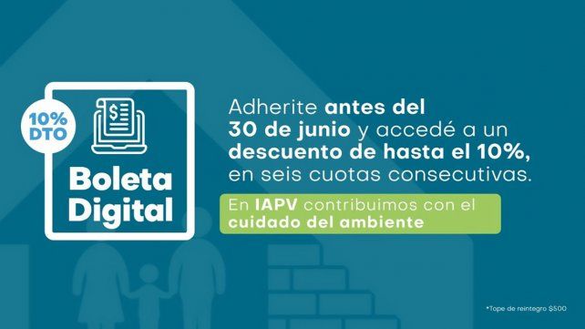 Adjudicatarios de IAPV podrán acceder a un descuento de hasta el 10% en seis cuotas. El objetivo es disminuir la impresión de papel para cuidar el ambiente&nbsp;