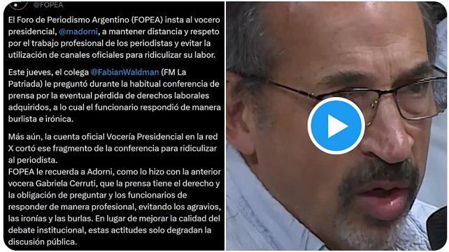 &nbsp;Fopea instó a Manuel Adorni a mantener distancia y respeto por el trabajo profesional de periodistas y evitar la utilización de canales oficiales para ridiculizar su labor