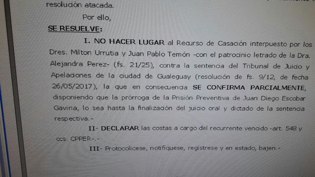 La resolución. La Cámara de Casación avaló el planteo de la fiscalía.